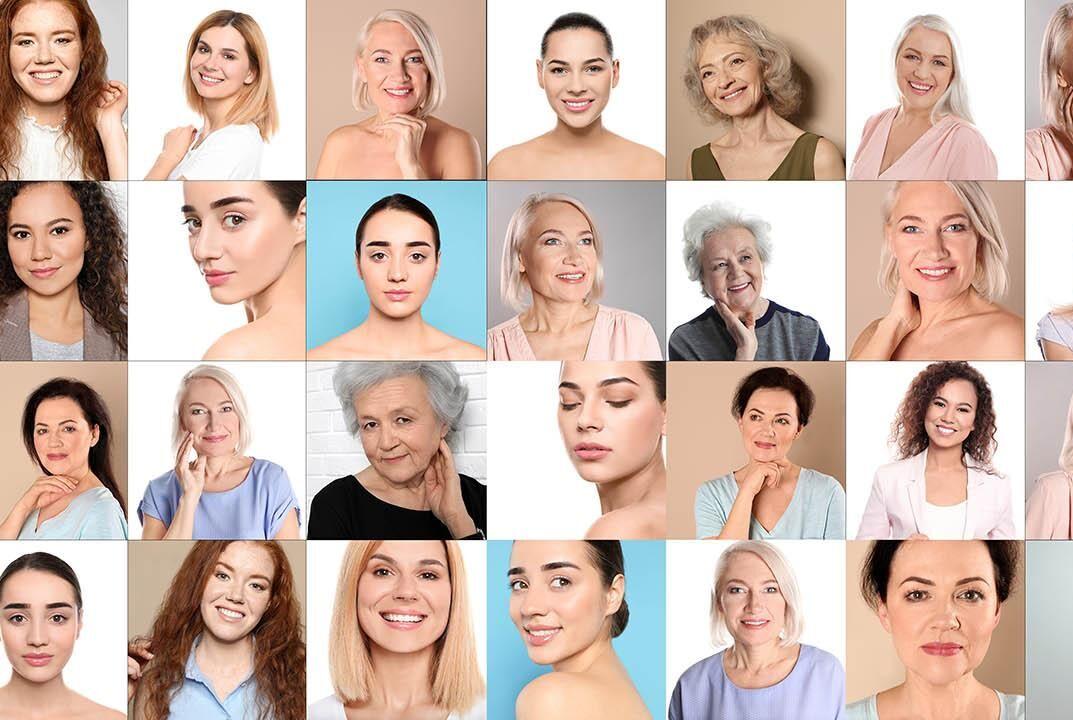 Auf dem Bild sind Fotos von 44 Frauen zu sehen.