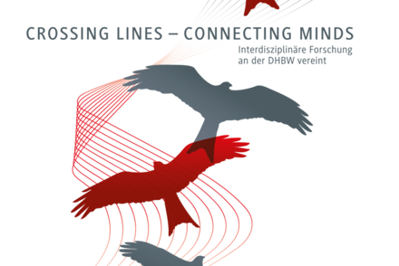 vier schatte von vögeln in rot und grau mit der schrift crossing lines, connecting minds
