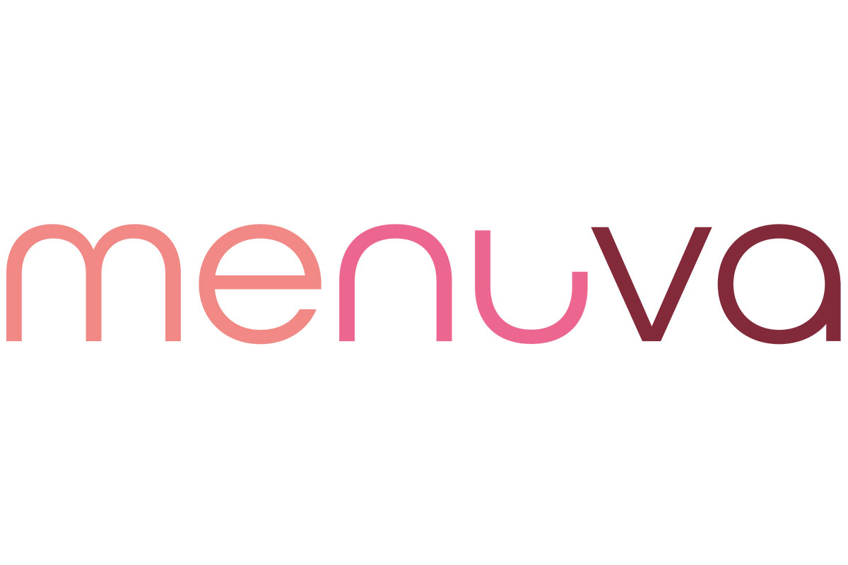 Logo Menuva menuva in Kleinbuchstaben und Rotabstufungen geschrieben, Logo des Forschungsprojektes Menuva