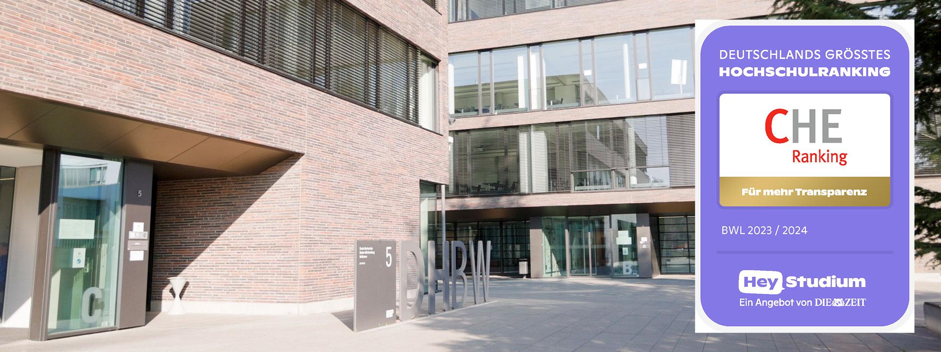 CHE Ranking DHBW Heilbronn Bild vom B-Gebäude der DHBW Heilbronn mit dem Logo des CHE-Rankings